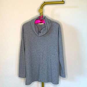 LOFT Grey Waffle Knit Oversized Pullover Tunic Sweater Cowl Neck sz S